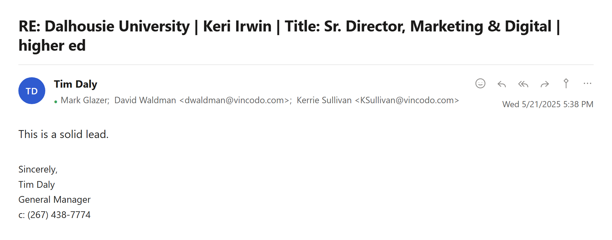 Client email: a solid lead
