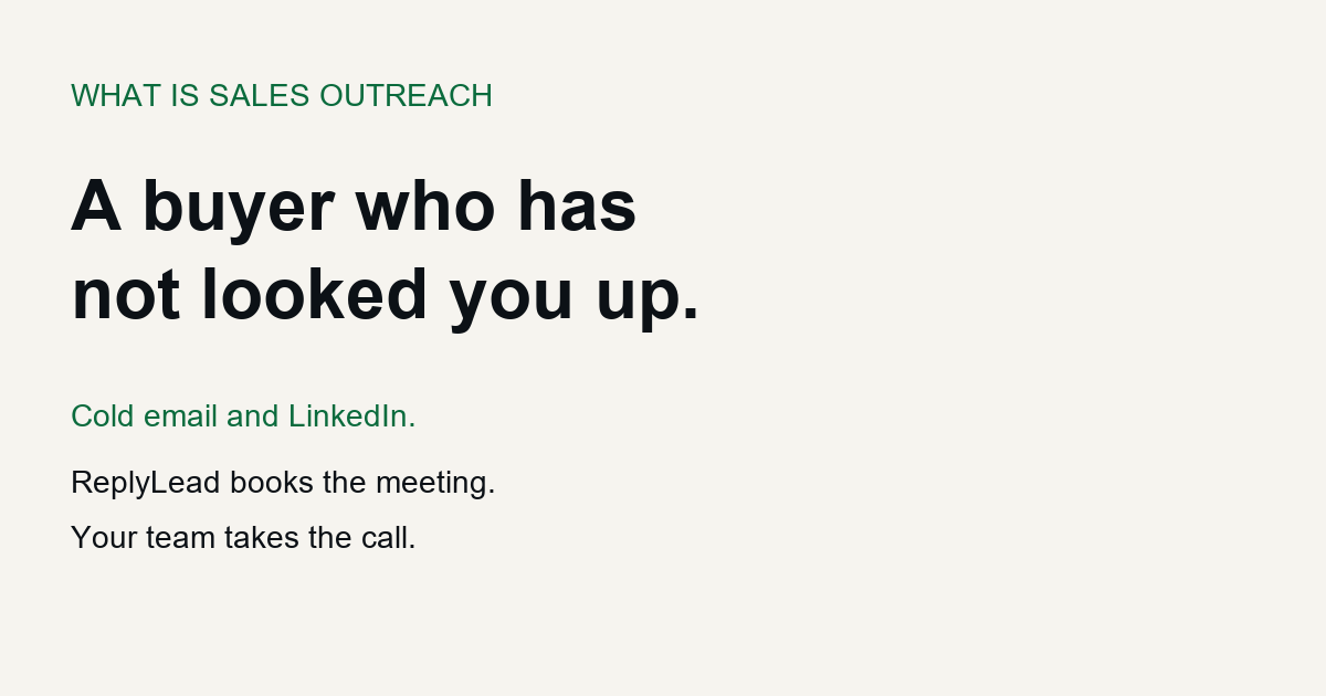 What is sales outreach: a first email, a reply, a meeting booked, and the close your team takes, through cold email and LinkedIn.